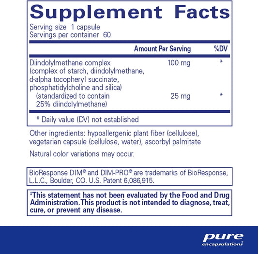 Pure Encapsulations Dimpro 100 - Diindolylmethane Supplement - For Breast, Cervical & Prostate Health - Gluten Free & Vegan