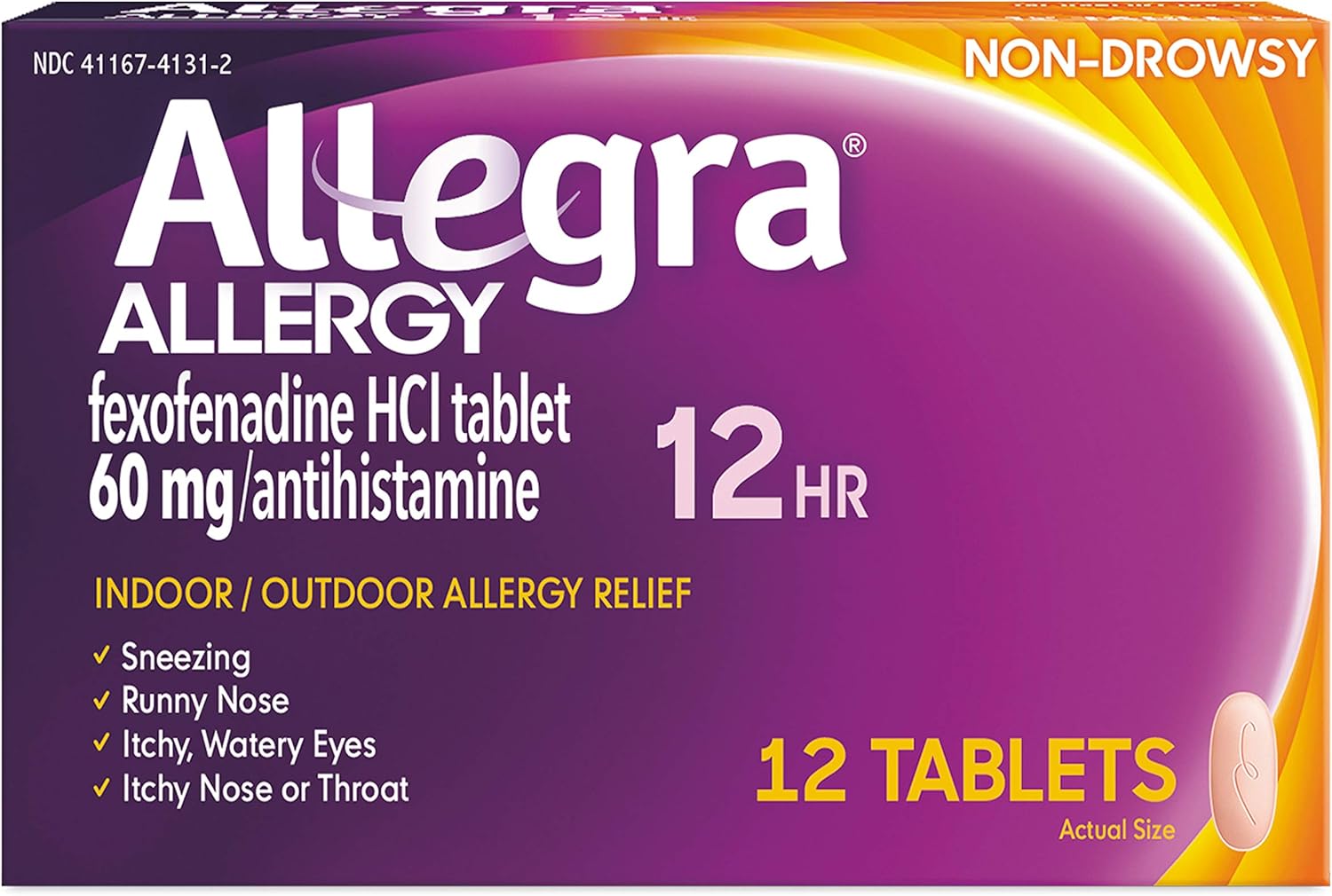 Allegra Adult 12Hr Non-Drowsy Antihistamine, 12 Tablets, Fast-Acting Allergy Symptom Relief, 60 Mg