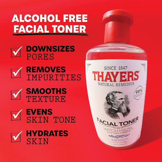 Thayers Alcohol-Free, Hydrating Lavender Witch Hazel Facial Toner With Aloe Vera Formula, Vegan, Dermatologist Tested And Recommended, 12 Oz