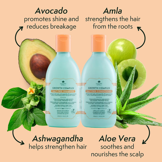 Nature Spell Hair Growth Shampoo And Conditioner Set 300Ml X 2 – Growth Complex Sulphate Free Shampoo And Conditioner Sets – Improves Strength, Shine & Volume
