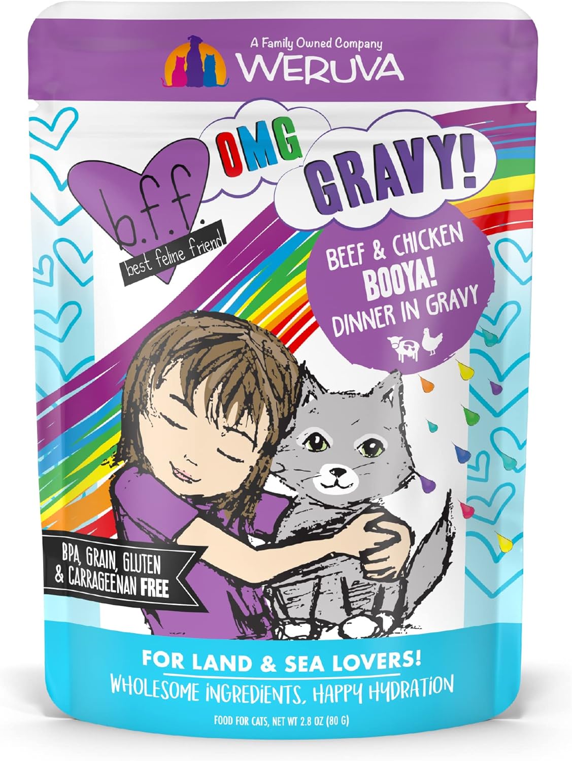 Weruva B.F.F. Omg - Best Feline Friend Oh My Gravy!, Booya! Beef & Chicken In Gravy Cat Food, 2.8Oz Pouch (Pack Of 12)