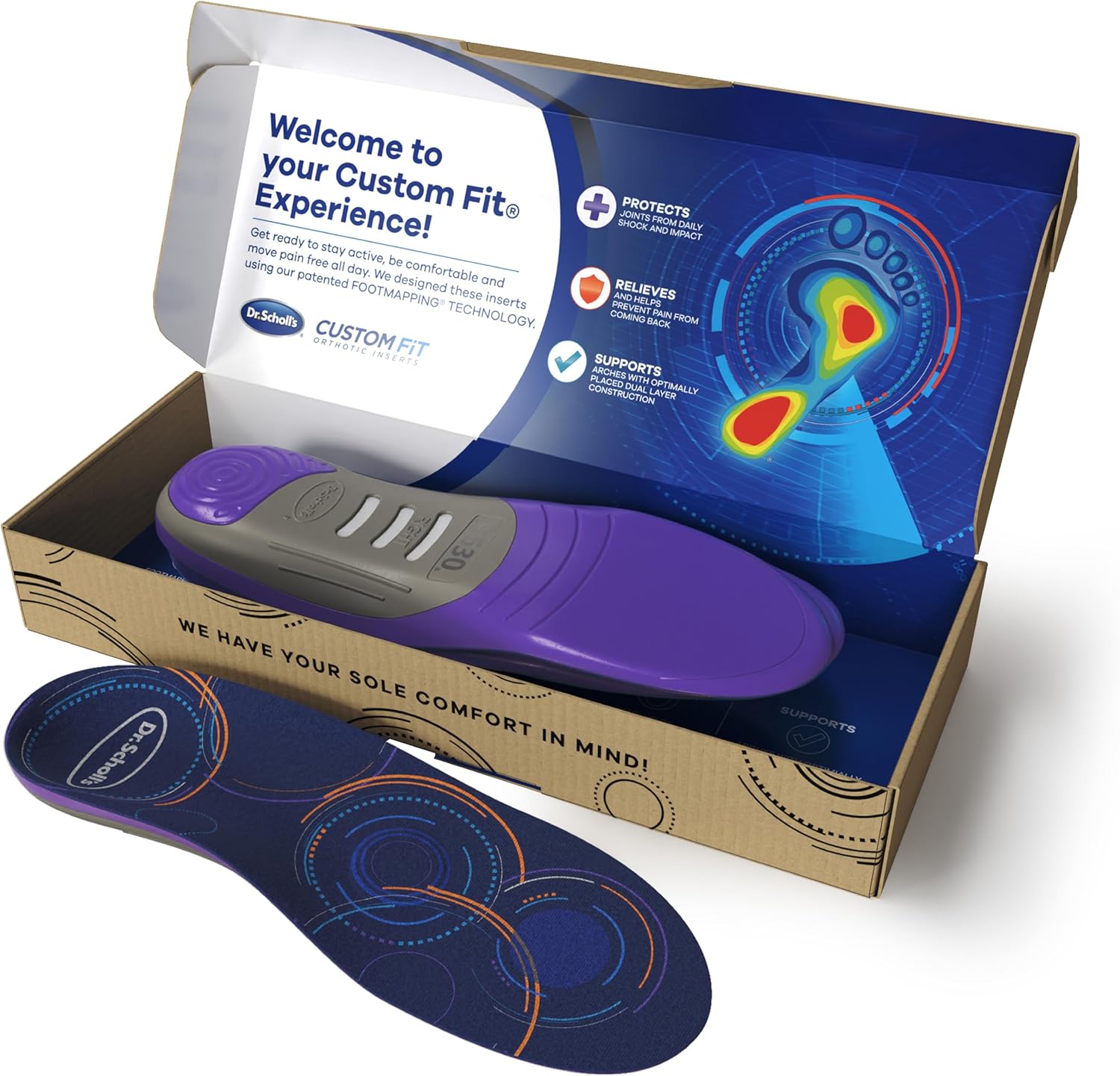 Dr. Scholl'S Custom Fit Comfort Insoles, High Arch Support Shoe Inserts For Women Size 7.5-8 | Men 6.5-7, Full Length Insoles Men Women, Superior All Day Comfort And Plantar Fasciitis Relief. Cf530