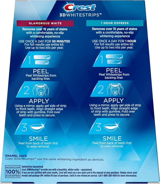 Crest 3D Whitestrips, Glamorous White, Teeth Whitening Strip Kit, 32 Strips (16 Count Pack) -Packaging May Vary