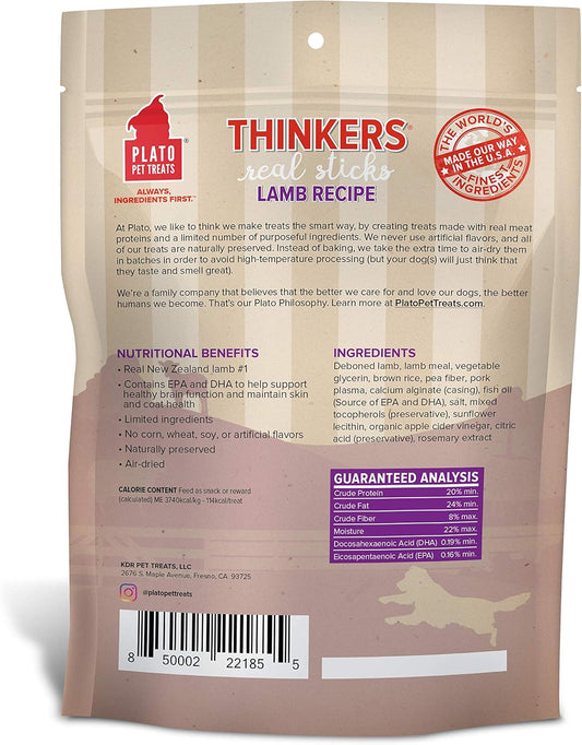 Plato Pet Treats Air Dried Dog Treats Lamb Thinkers Sticks, Natural Dog Treats, Real Meat, Air Dried, Made In The Usa, 10Oz