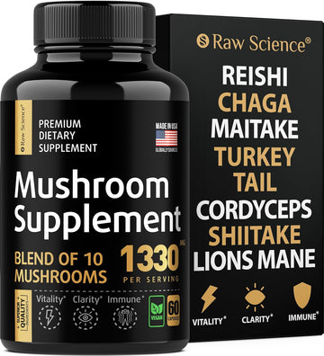 Mushroom Supplement - Shiitake Mushrooms & Lions Mane Supplement Capsules - Nootropic Mushroom Complex With Reishi, Turkey Tail & Chaga Extract - Brain Supplements For Memory And Focus - 60 Caps