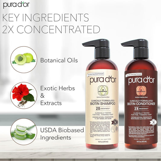 Pura D'Or Professional Grade Thickening Shampoo Clinically Tested Hair Thinning Therapy Super Concentrated For Maximum Results, Sulfate Free Natural & Organic Ingredients, Men & Women, 473 Ml