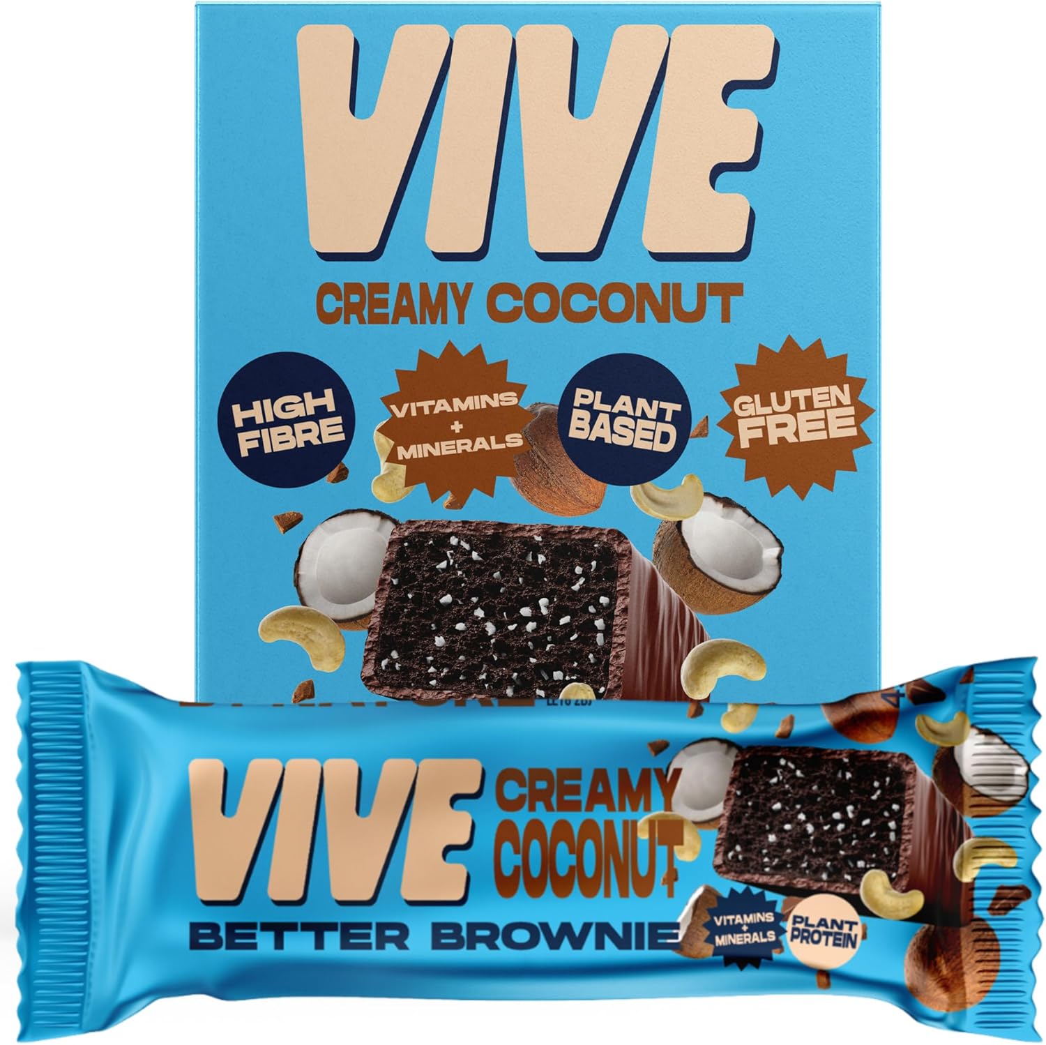 Vive Better Brownie Creamy Coconut With Immunity Vitamins - Low Calorie Vegan Treat - Healthy Protein Snack - Pack Of 15