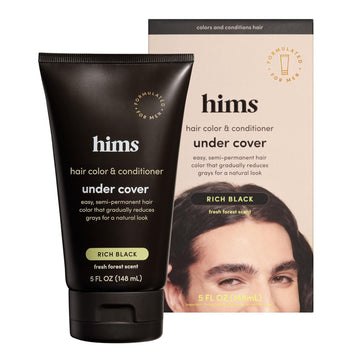 Hims & Hers Under Cover Hair Color & Conditioner - Rich Black, Color Depositing, Deep Conditioning For Men, Blends Grays, Semi-Permanent, Fresh Forest Scent, 5 Fl Oz