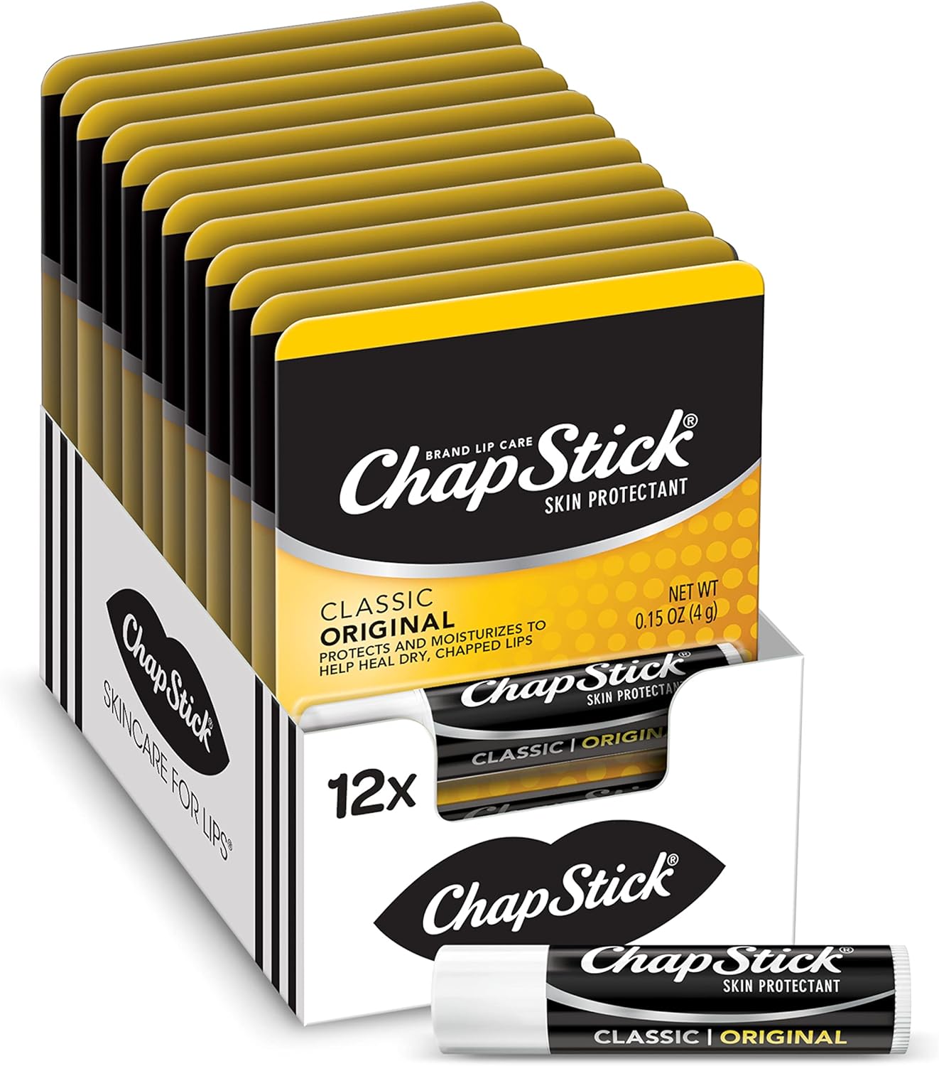 ChapStick Classic Original Lip Balm Tubes, Lip Care - 0.15 Oz (Pack of 12)