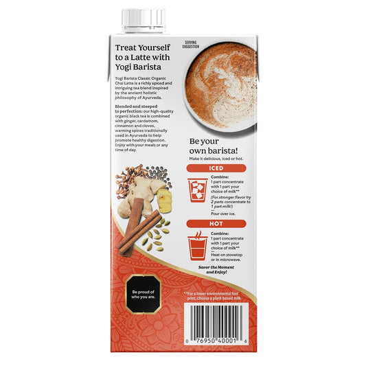 Yogi Barista Classic Organic Chai Latte - 32 Fluid Oz (3 Pack) - Organic Chai Tea Concentrate - Supports Healthy Digestion - Includes Black Tea, Ginger, Cardamom, Cinnamon & More