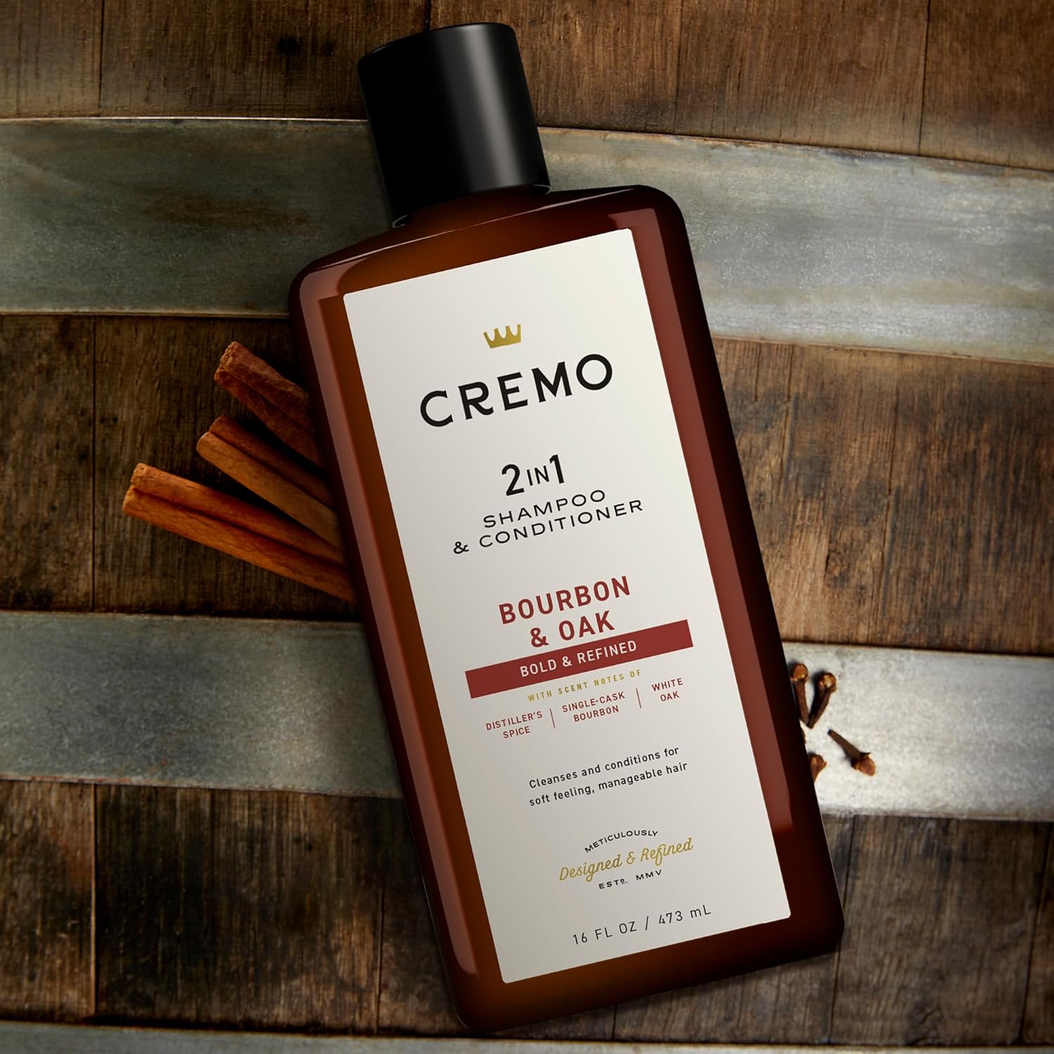 Cremo Bourbon & Oak Barber Grade 2-in-1 Shampoo & Conditioner, 16 Fl Oz (2-Pack) - A Sophisticated Blend of Distiller’s Spice, Fine Bourbon and White Oak : Beauty & Personal Care