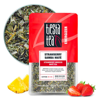 Tiesta Tea - Strawberry Samba Mate - Strawberry Hibiscus Mate Tea - Loose Leaf Tea Blend - High Caffeinated Fruit Tea - Make Hot Or Iced Tea Up To 25 Cups - 2 Oz Resealable Pouch