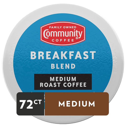 Community Coffee Breakfast Blend 72 Count Coffee Pods, Medium Roast, Compatible with Keurig 2.0 K-Cup Brewers, 12 Count (Pack of 6)