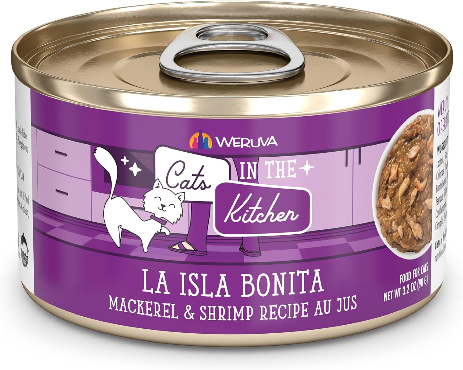 Weruva Cats In The Kitchen, La Isla Bonita With Mackerel & Shrimp Au Jus Cat Food, 3.2Oz Can (Pack Of 24)