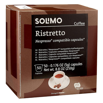 Amazon Brand - Solimo Ristretto Capsules, Dark Roast, Compatible With Original Brewers, Pack Of 1X50 Capsule (50 Count)