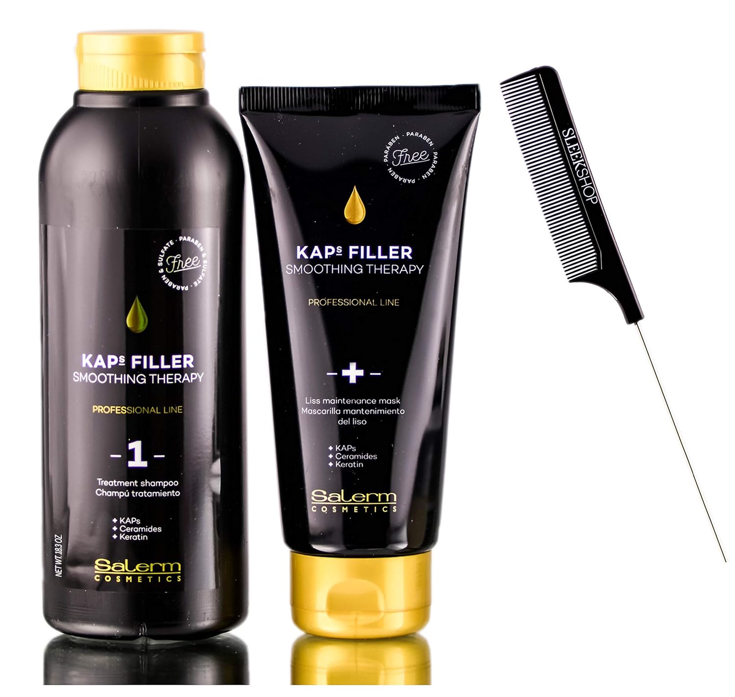Salerm Cosmetics Kaps Filler Smoothing Therapy Kit - Treatment Shampoo, Liss Mask, Sleek Comb (W/ Ceramides + Keratin, 18 Oz + 6 Oz) : Beauty & Personal Care