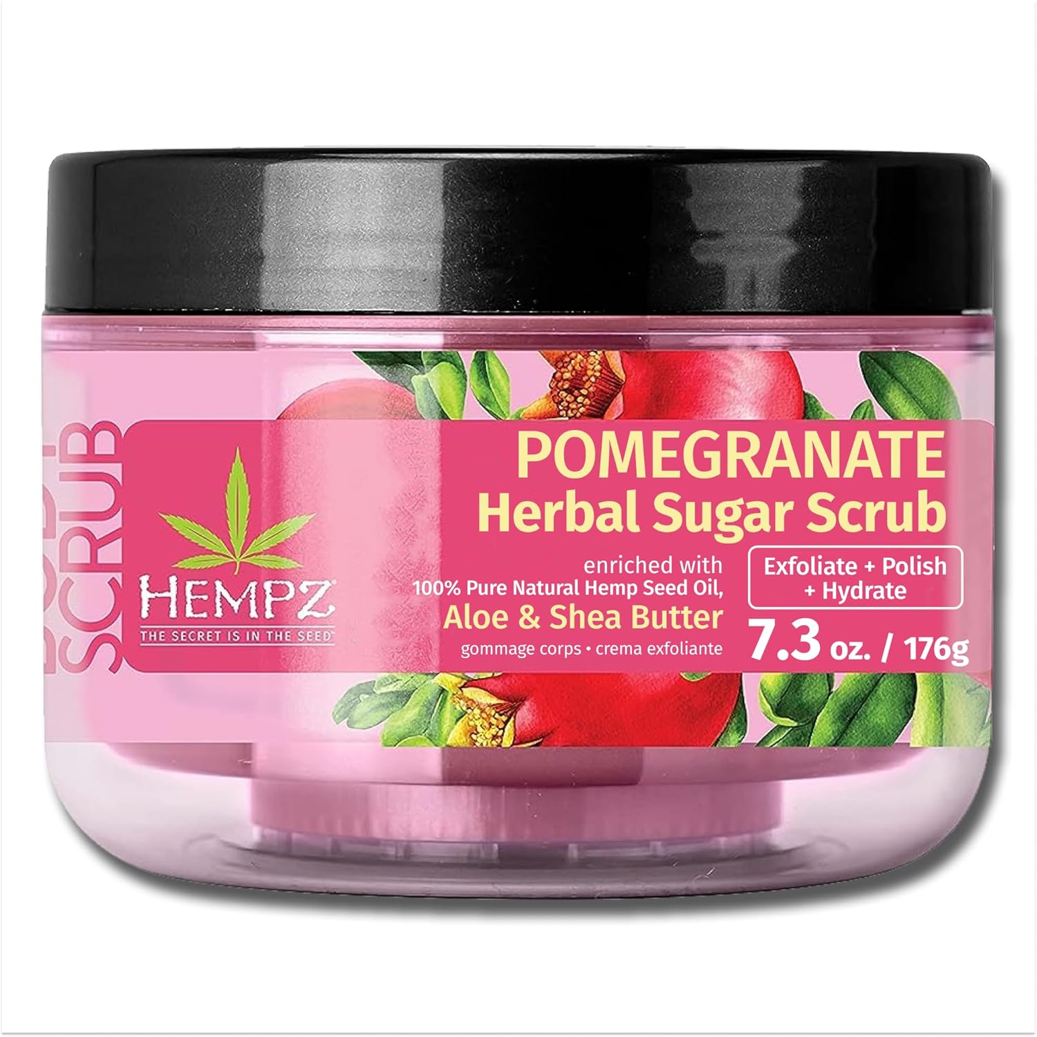 Hempz Sugar Body Scrub - Pomegranate - All Natural Exfoliating Shea Butter, Sugar, And Salt - For Women, Men, And Teens 7.3 - Fl Oz