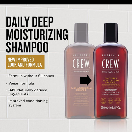 American Crew Shampoo For Men, Daily Deep Moisturizer, Naturally Derived, Vegan Formula, Citrus Mint Fragrance, 33.8 Fl Oz