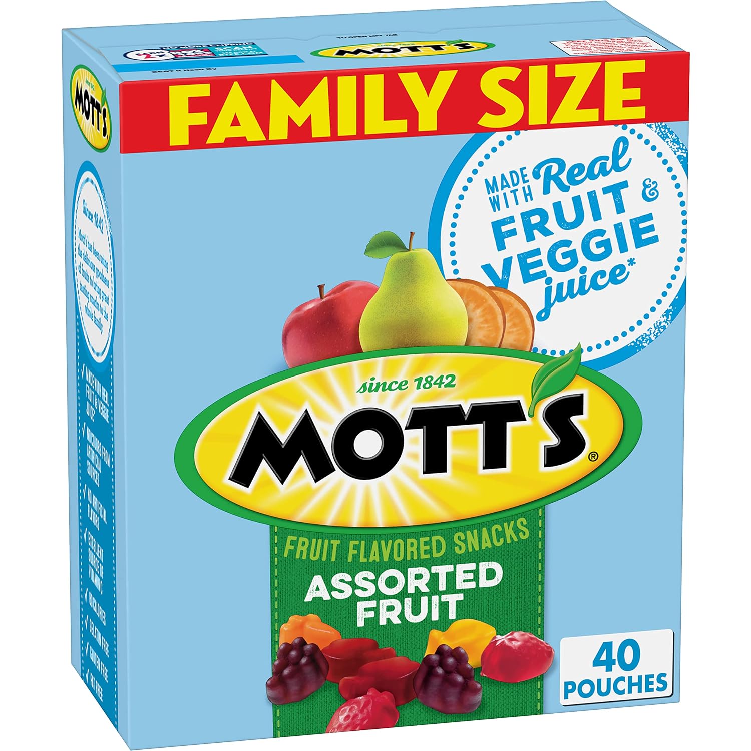 Mott'S Fruit Flavored Snacks, Assorted Fruit, Pouches, 0.8 Oz, 40 Ct