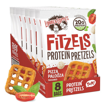 Lenny & Larry'S Pizza Palooza Fitzels- Savory Pretzel Snacks Incredibly Tasty High Protein, Salty, Vegan, Kosher 20 G'S Of Plant Based Protein 8 (Eight) Bags, 3 Oz Each