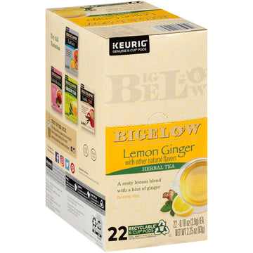 Bigelow Tea Lemon Ginger Herbal Tea Keurig K-Cups Pods, Caffeine Free Tea Keurig Tea Pods, 22 Count Box (Pack Of 4), 88 Total K-Cups Pods