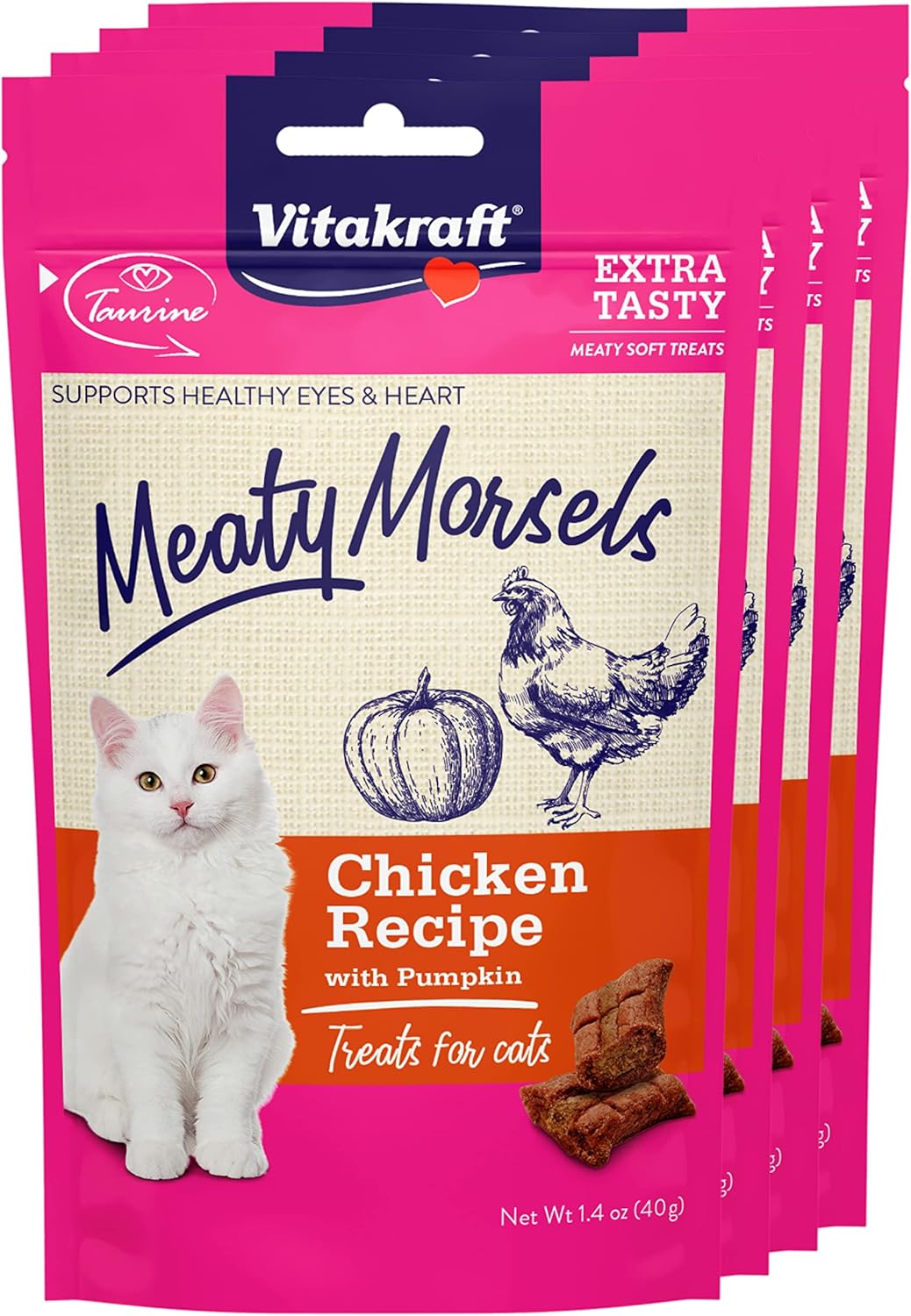 Vitakraft Meaty Morsels Soft Indulgent Cat Treats - Double Layer Extra Meaty - Can Use As Cat Pill Pocket (Chicken With Pumpkin, 4-Pack)