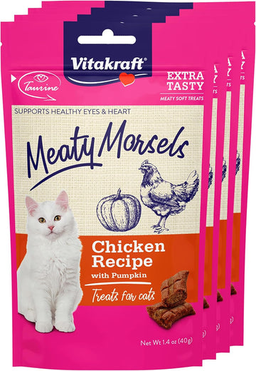 Vitakraft Meaty Morsels Soft Indulgent Cat Treats - Double Layer Extra Meaty - Can Use As Cat Pill Pocket (Chicken With Pumpkin, 4-Pack)