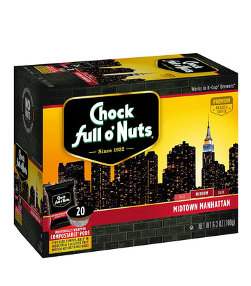 Chock Full o’Nuts Midtown Manhattan Medium Roast, K-Cup Compatible Pods (20 Count) - Arabica Coffee in Eco-Friendly Keurig-Compatible Single Serve Cups