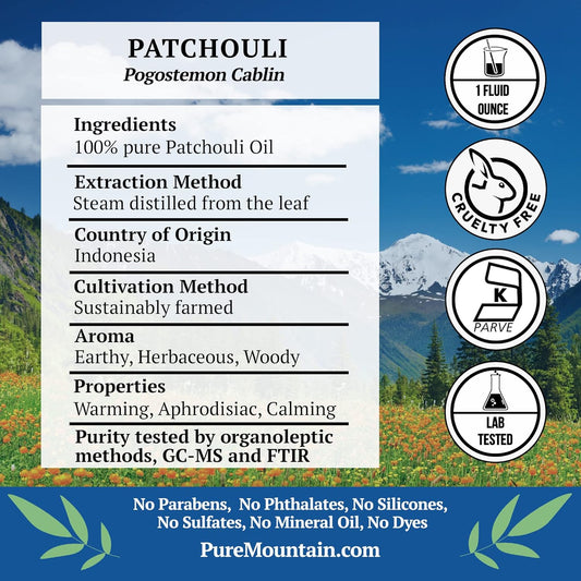 Patchouli Essential Oil - Full 1 Oz (30 Ml) Bottle - Pure Natural & Kosher Certified Pogostemon Cablin