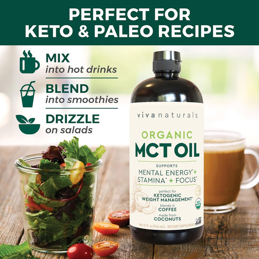 Viva Naturals Organic Mct Oil For Keto Coffee  Best Mct Oil Supplement To Support Energy And Mental Clarity, Usda Organic, Non-Gmo And Paleo Certified & Keto Friendly