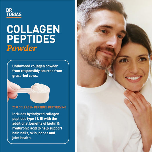 Dr. Tobias Collagen Peptides Powder, Grass Fed Bovine Collagen Powder Type I & Iii, Promotes Hair, Nail, Skin Health And Beauty, Supports Bone And Joint Health, Unflavored, 20 Oz, 28 Servings