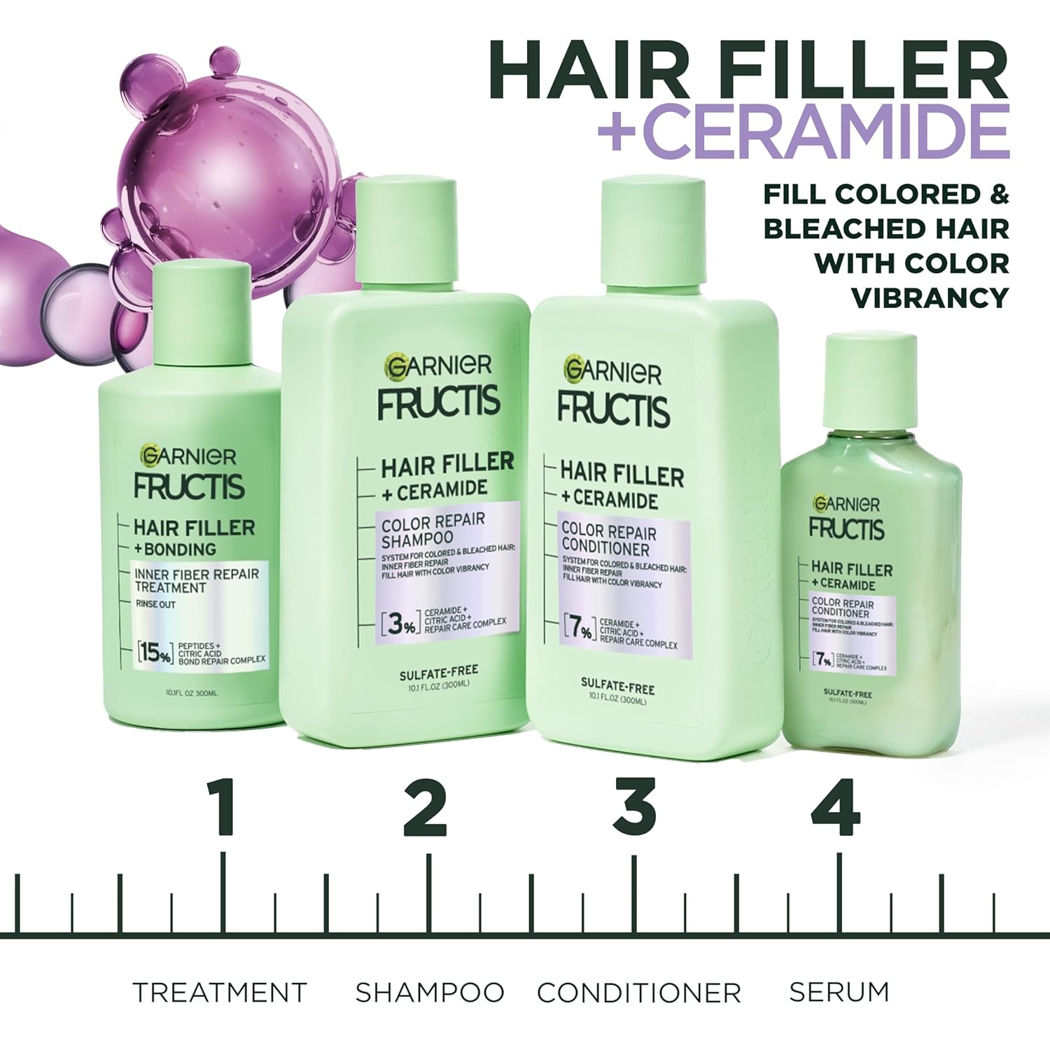 Garnier Fructis Hair Filler Color Repair Shampoo with Ceramide, Smoothing & Sulfate Free Shampoo for Colored, Bleached Hair, 10.1 Fl Oz, 1 Count : Beauty & Personal Care