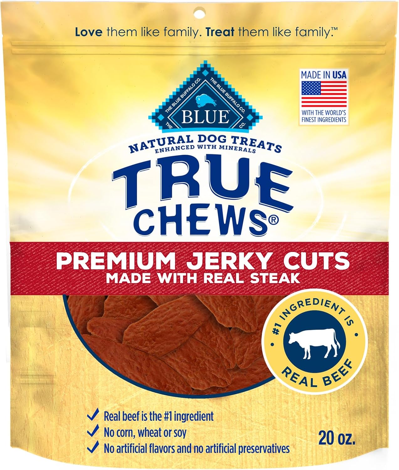 Blue Buffalo True Chews Premium Jerky Cuts Dog Treats, Made In The Usa With Natural Ingredients, Beef, 20-Oz. Bag