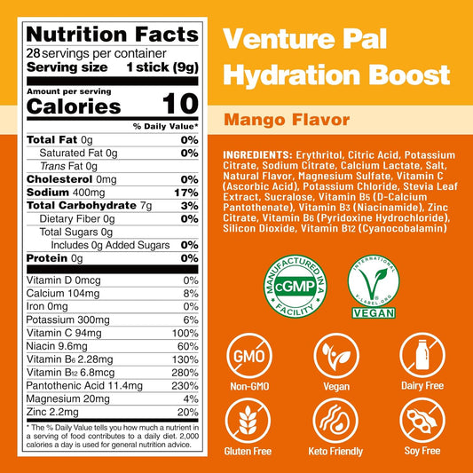 Venture Pal Sugar Free Electrolyte Powder Packets - Liquid Daily Iv Hydration Packets | Electrolytes Drink Mix With 5 Vitamins & 7 Electrolytes | Keto Friendly | Non-Gmo | Certified Vegan | 28 Sticks