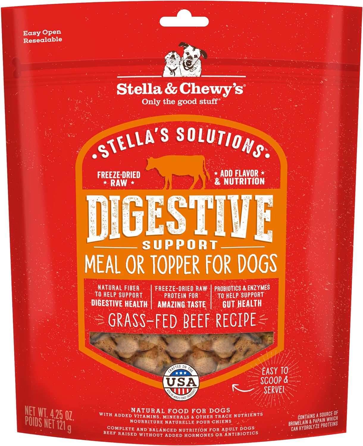 Stella & Chewy's – Stella’s Solutions Digestive Boost – Grass-Fed Beef Dinner Morsels – Freeze-Dried Raw, Protein Rich, Grain Free Dog Food – 4.25 oz Bag