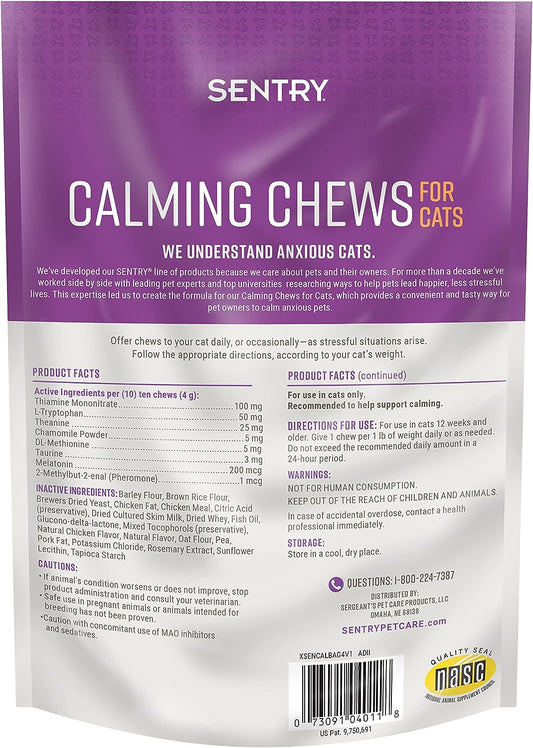 Sentry Calming Chews for Cats, Calming Aid Helps to Manage Stress & Anxiety, With Pheromones That May Help Curb Destructive Behavior & Separation Anxiety, Calming Health Supplement for Cats, 4 oz