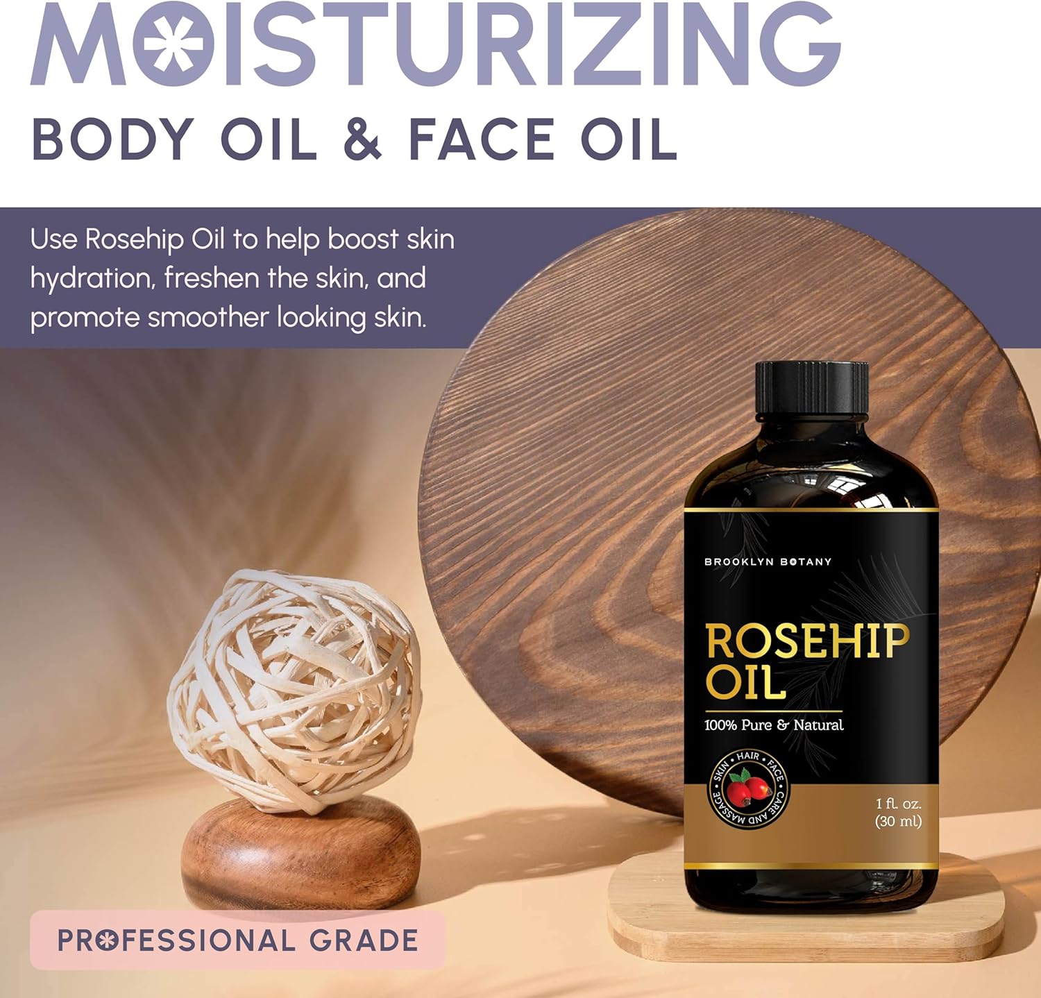 Brooklyn Botany Rosehip Oil For Face, Skin And Hair - 100% Pure And Natural Rosehip Seed Oil - Use As Carrier Oil For Essential Oils, Aromatherapy Oil, Massage Oil, Body Oil - 1 Fl Oz : Beauty & Personal Care