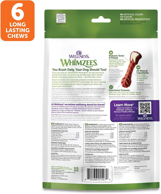 Whimzees By Wellness Brushzees Natural Dental Chews For Dogs, Long Lasting Treats, Grain-Free, Freshens Breath, Large Breed, 6 Count