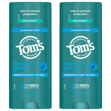 Tom’s of Maine Mountain Spring Natural Deodorant for Men and Women, Aluminum Free, 3.25 oz, 2-Pack