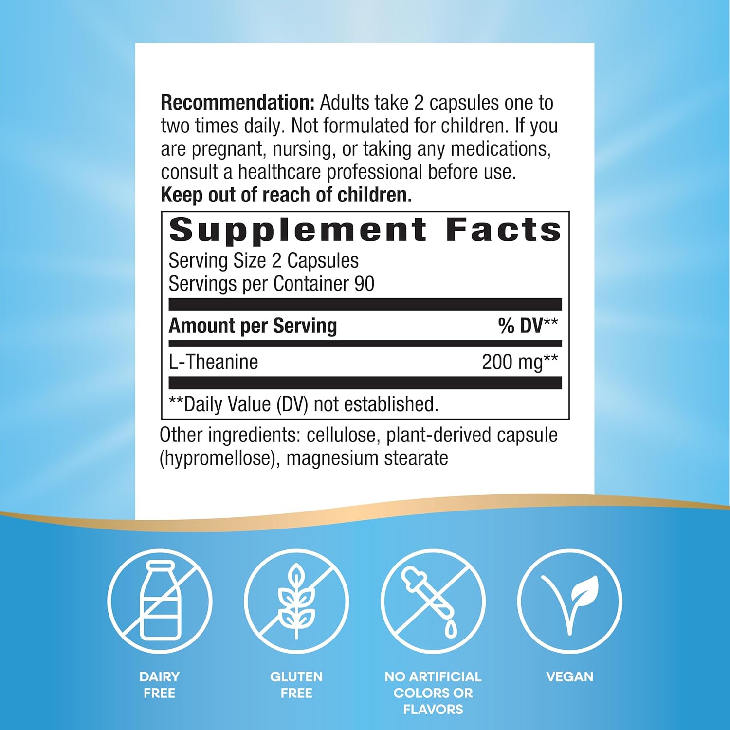 Nature's Way L-Theanine, Stress Support*, Promotes Relaxation*, 200 mg per 2-Capsule Serving, Vegan, 180 Capsules (Packaging May Vary) : Health & Household