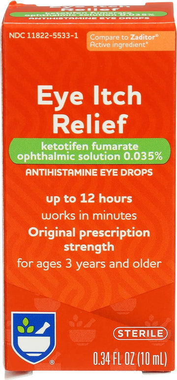 Rite Aid Eye Itch Relief Antihistamine Eye Drops, Original Prescription Strength, 0.34 fl oz | Allergy Eye Drops for Itchy & Watery Eyes | 12 Hours of Itch Relief | Ages 3 Years and Older