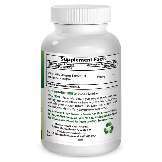 Best Naturals Oregano Oil 250 Mg Softgels, 120Count