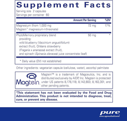 Pure Encapsulations Cognimag 120'S - Magnesium-L-Threonate Supplement - Supports Brain Health & Memory* - Includes Magtein & Polyphenol Blend - 120 Capsules