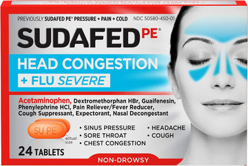 Sudafed Pe Head Congestion + Flu Severe Decongestant Tablets For Adults, 24 Ct