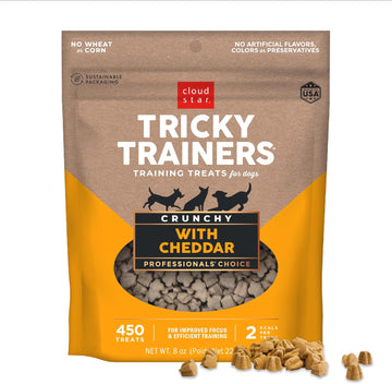Cloud Star Tricky Trainers Crunchy Dog Training Treats 8 Oz Pouch, Cheddar Flavor, Low Calorie Behavior Aid With 450 Treats