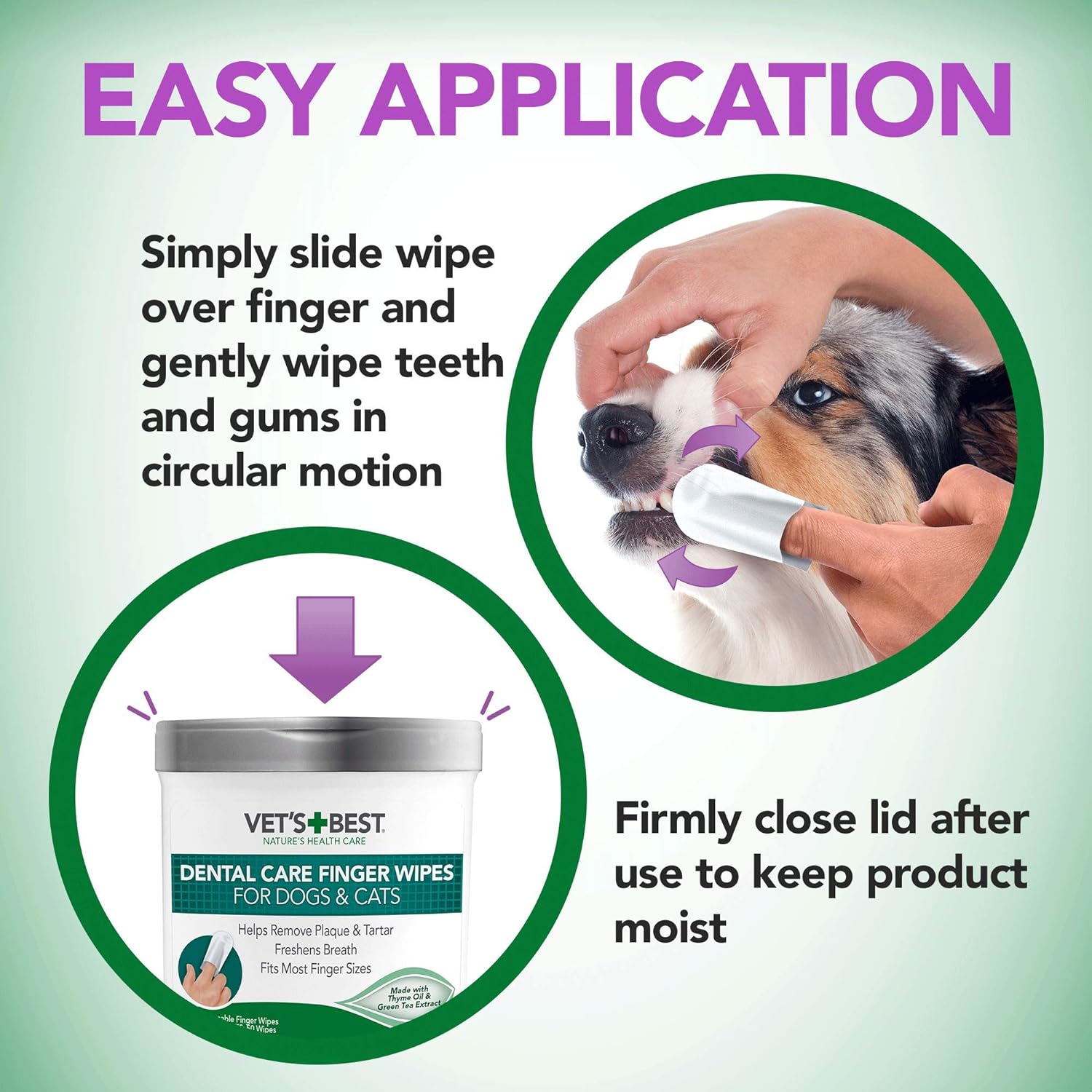 Vet's Best Dental Care Finger Wipes - Reduces Plaque & Freshens Breath - Teeth Cleaning Finger Wipes for Dogs & Cats - 50 Count : Pet Supplies