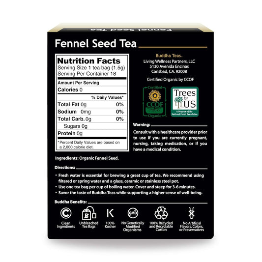 Buddha Teas Organic Fennel Seed Tea - Ou Kosher, Usda Organic, Ccof Organic, 18 Bleach-Free Tea Bags