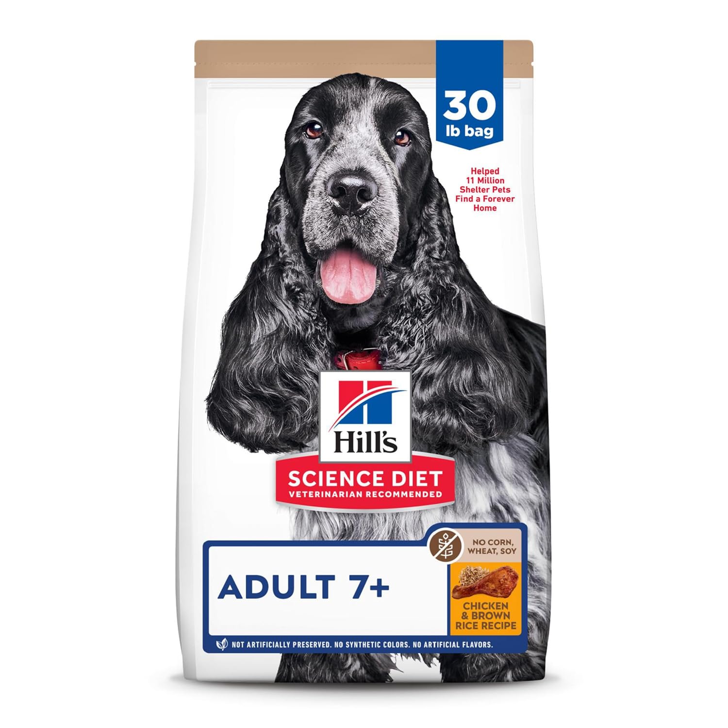 Hill'S Science Diet Adult 7+, Senior Adult 7+ Premium Nutrition, Dry Dog Food, No Corn, Wheat, Soy Chicken & Brown Rice, 30 Lb Bag