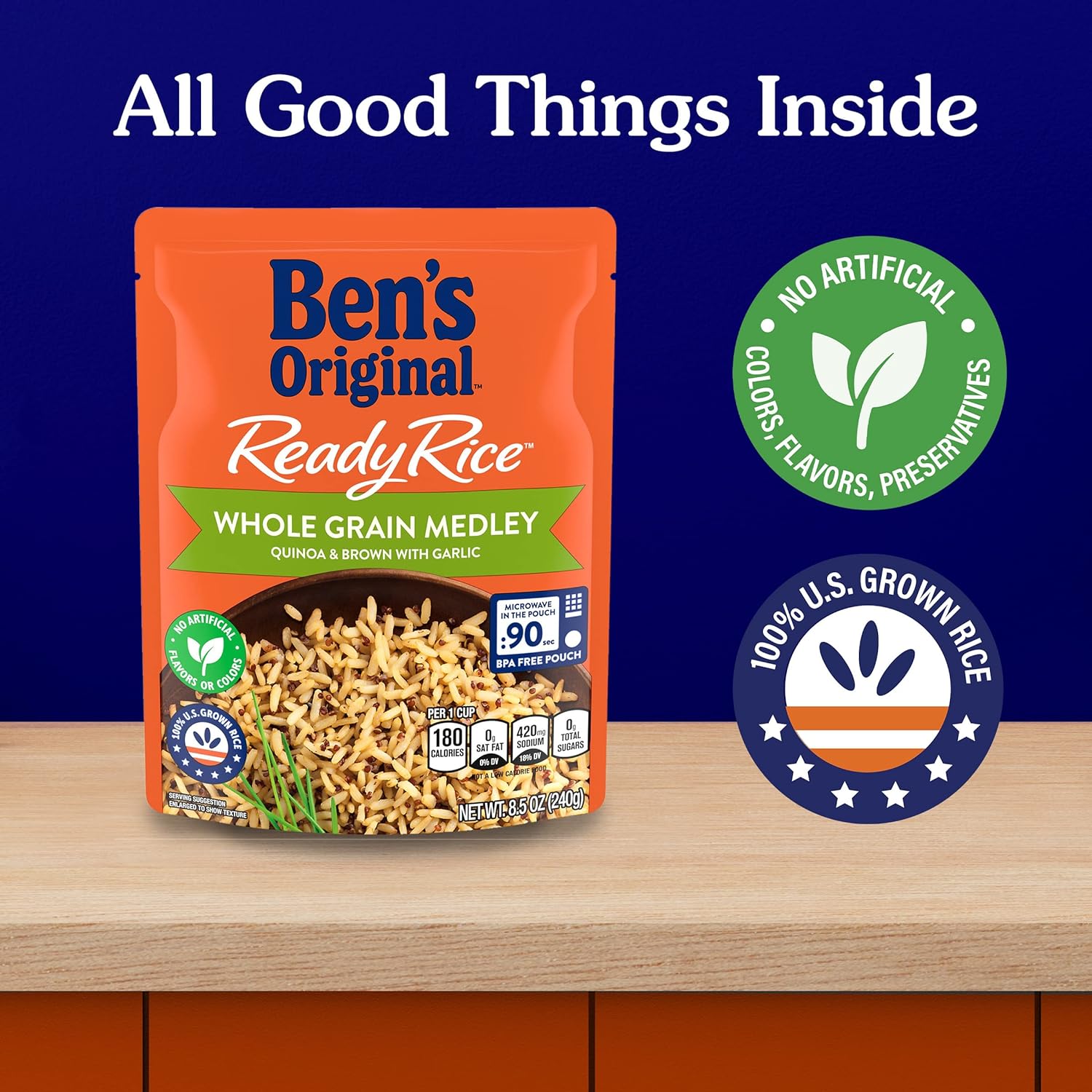 BEN'S ORIGINAL Ready Rice Whole Grain Medley Quinoa and Brown Flavored Rice, Easy Dinner Side, 8.5 OZ Pouch (Pack of 12) : Everything Else