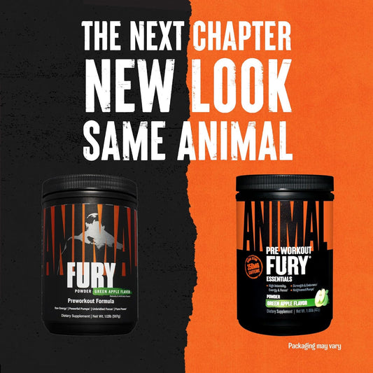 Animal Fury Pre Workout Powder - Energy And Focus Supplement With 5G Bcaa, 350Mg Caffeine Nitric Oxide Booster With Beta-Alanine, Preworkout For Men And Women, Green Apple Flavor, 30 Servings